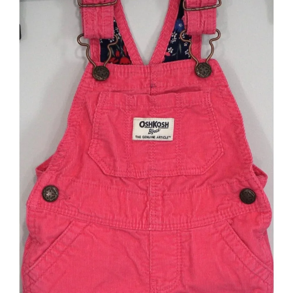 OshKosh B'Gosh Pink Baby Corduroy Snap Overalls Size 3-6 M Months